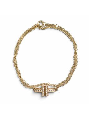 Tiffany & Co T Two Double Chain Bracelet Diamond 18K Yellow Gold
